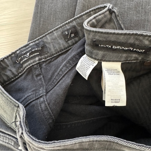 Lucky Brand Lolita Shrunken Boot Cut Kick Flare Slit Distressed Jeans Black 2/26 - Picture 7 of 7